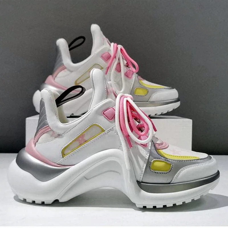 

Кроссовки женские на платформе, повседневная нескользящая подошва, Дышащие Модные кожаные, из волокна, дизайнерская обувь