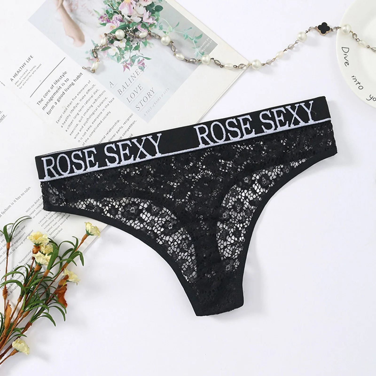 

Letter Print Seeing Through Panties Women Lace Thongs T Back Underwear for Female Soft Low Waist Skinny Underpants Lingerie
