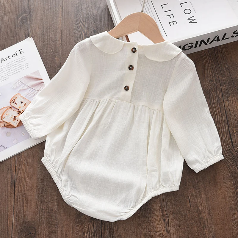 Melario Baby Girl Rompers Solid Color Long Sleeve Baby Clothing Jumpsuits Cotton Linen Newborn Baby Girl Clothes Baby Clothes images - 6