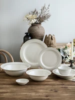 1pcs ceramic vintage white tableware rice salad round dish dinner plate bowl dinnerware set microwave safe