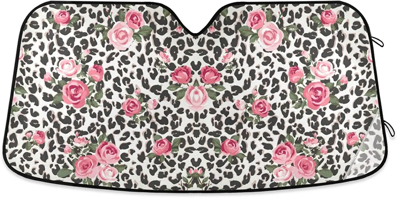 

Солнцезащитный козырек для лобового стекла автомобиля с изображением роз леопарда, цветов, листьев, пантеры, зебры, тигра, Светоотражающие ...