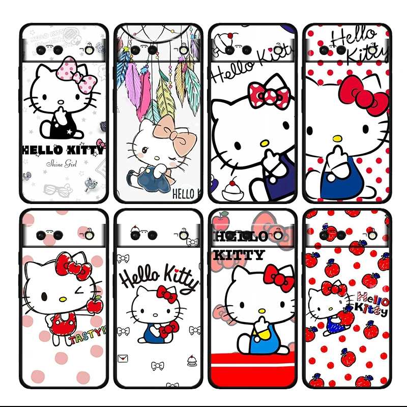 

Hello Kitty Girl Gift Shockproof Cover For Google Pixel 7 6 6A 5 4 5A 4A XL Pro 5G Soft TPU Soft Silicone Black Phone Case Cover