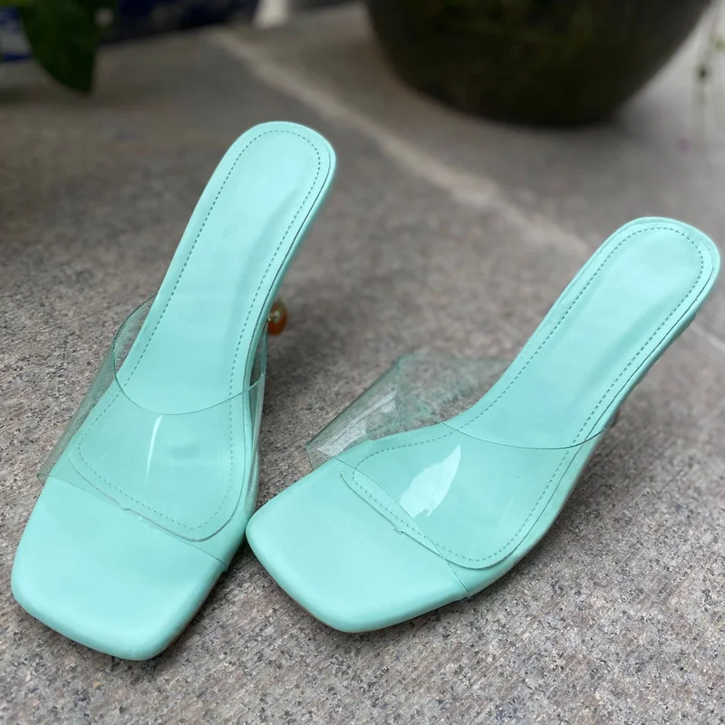 Summer New Slippers for Women Fashion Transparent PVC Crystal Heeled Women Slippers High Heel Shoes Plus Size 43 Mules Slides