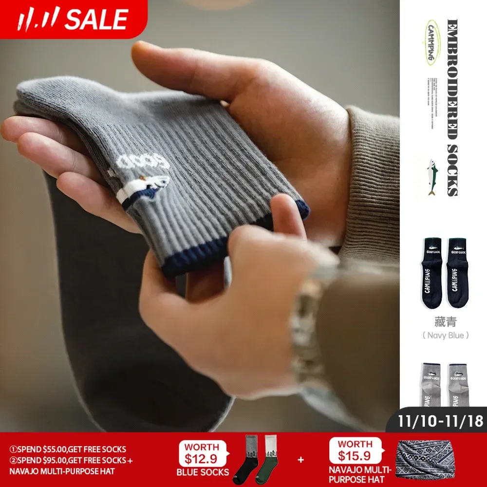 Удобные мягкие носки Maden с мультяшной вышивкой и принтом средней длины