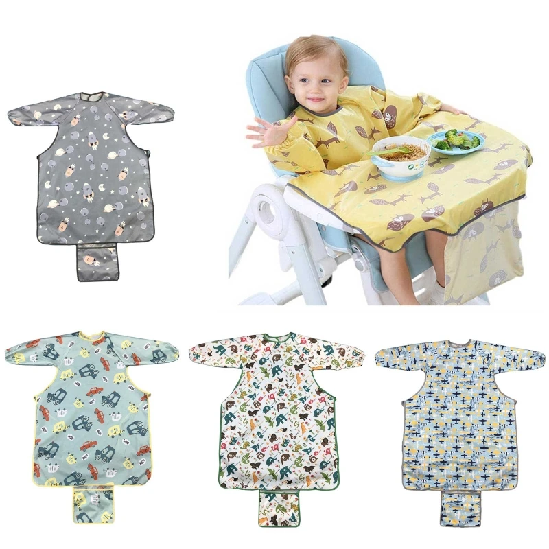 

Newborn Long Sleeve Bib Coverall with Table Cloth Cover Baby Dining Chair Gown Waterproof Saliva Towel Burp Apron