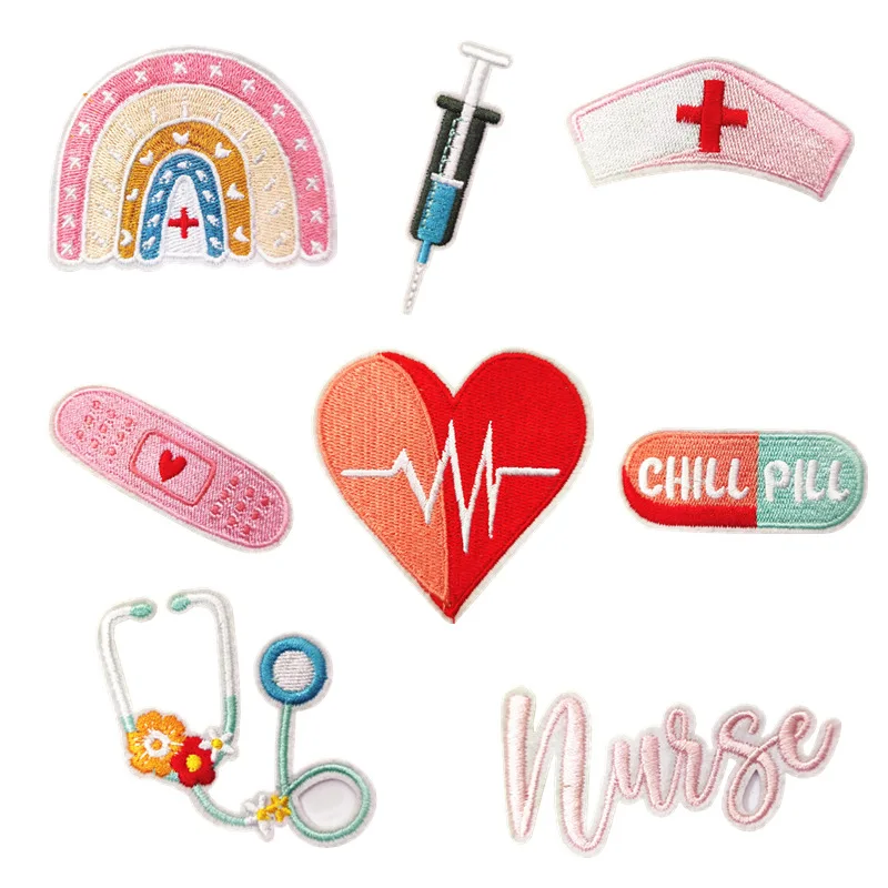 Heat adhesive Patches for Repairing Textile Articles Cartoon Nurse Heart Stickers Embroidery Hospital Badge Jeans Appliqued