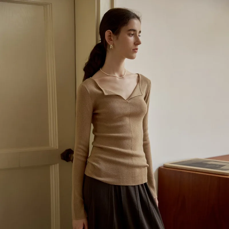 Осенне-зимний свитер вязаная женская рубашка новый французский облегающий