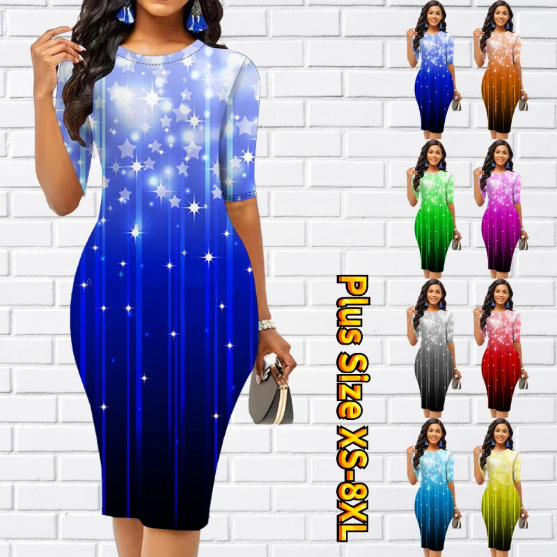 

Новинка лета 2023, облегающая юбка с принтом, платье с круглым вырезом, Женская юбка с рукавом до локтя, Повседневная винтажная Юбка До Колена