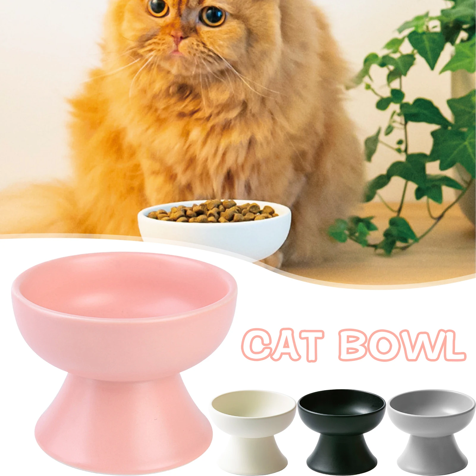 

Home Ceramic Raised Cat Bowls Porcelain Stress Free Pet Feeder Dish for Cat Small Dog Backflow Prevention Feeding Pet Dishes