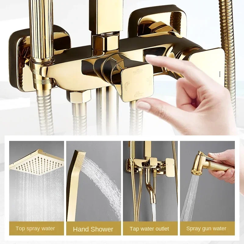 Роскошный Золотой смеситель для душа латунная дождевая Душевая система