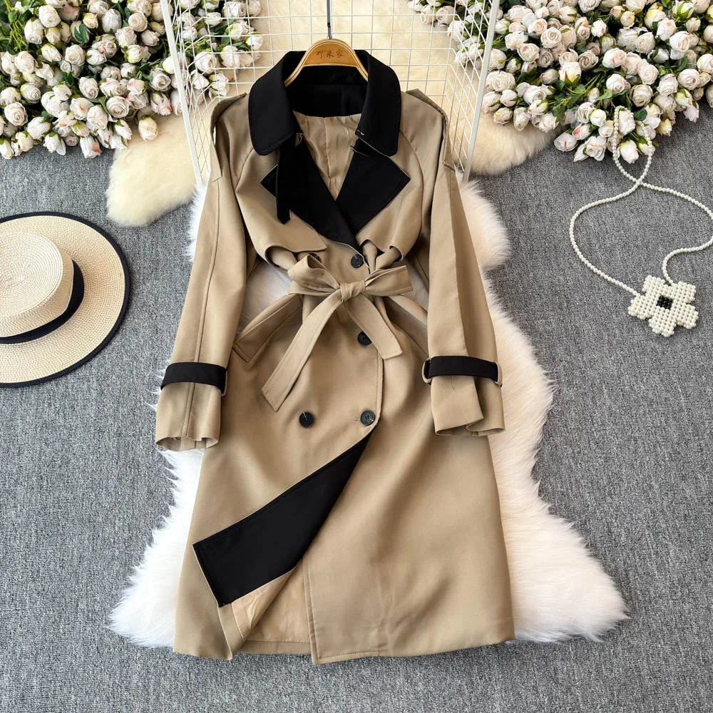 Женская зимняя новая свободная ветровка средней длины с цветными блоками