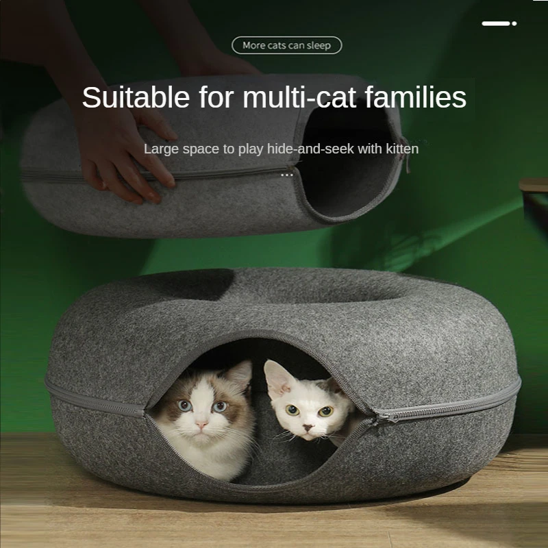 

Cat Tunnel Bed Pets House Donut Natural Felt Pet Cat Cave Toys Round Wool Felt Pet Bed for Small Dogs Cat Interactive Play Toy