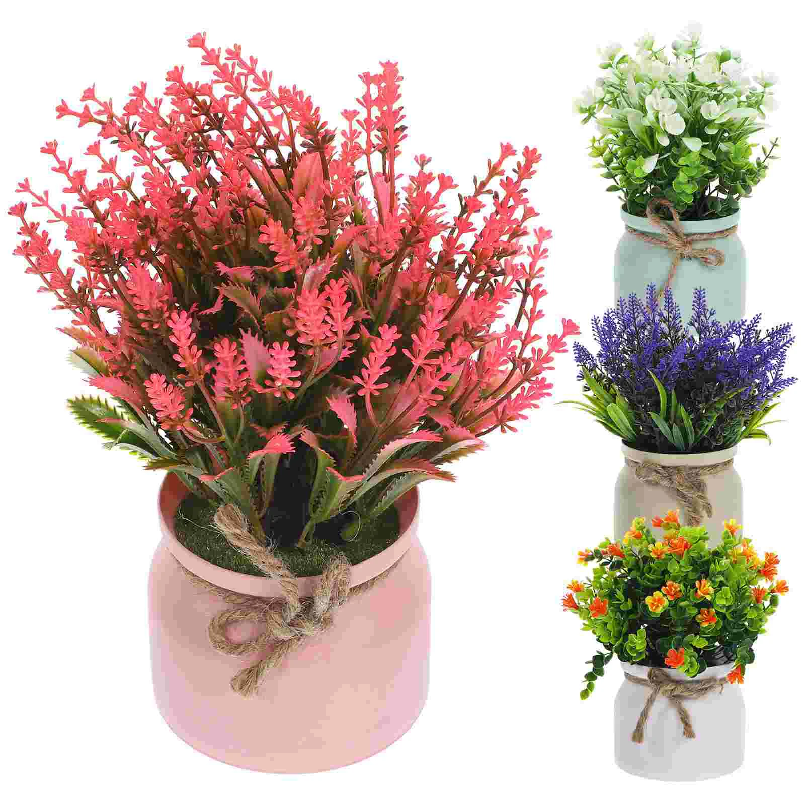 

4Pcs Tabletop Fake Plant Ornament Simulated Plant Plastic Flower Bonsai Artificial Bonsai Decoration