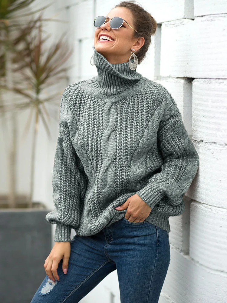

2022 Autumn Winter Women Turtleneck Sweater Female Clothing Loose Short Elegant Warm Knitted Pullovers