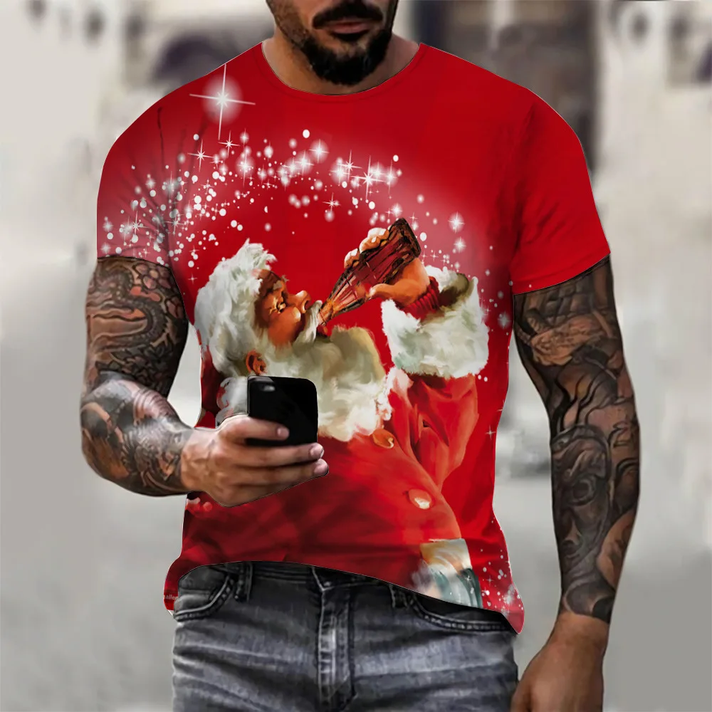 

Men's Summer Short sleeve Christmas Print T-shirt Male Sports Running tshirt Fitness Gym t shirt Tee Tops Streetwear Clothes