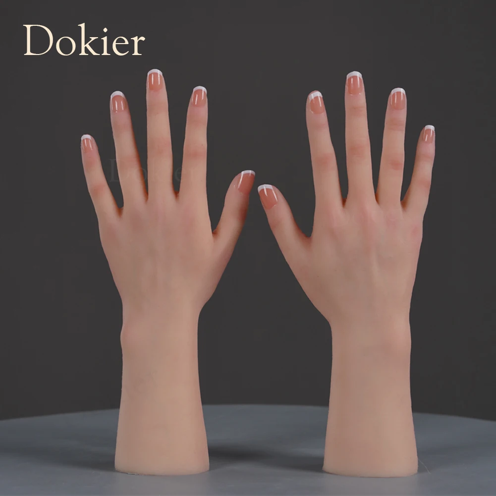 Dokier Realistic Silicone Material Female Hands Model Lifelike Silicone Female Hand Foot Mannequin for Hand Art Jewelry Display