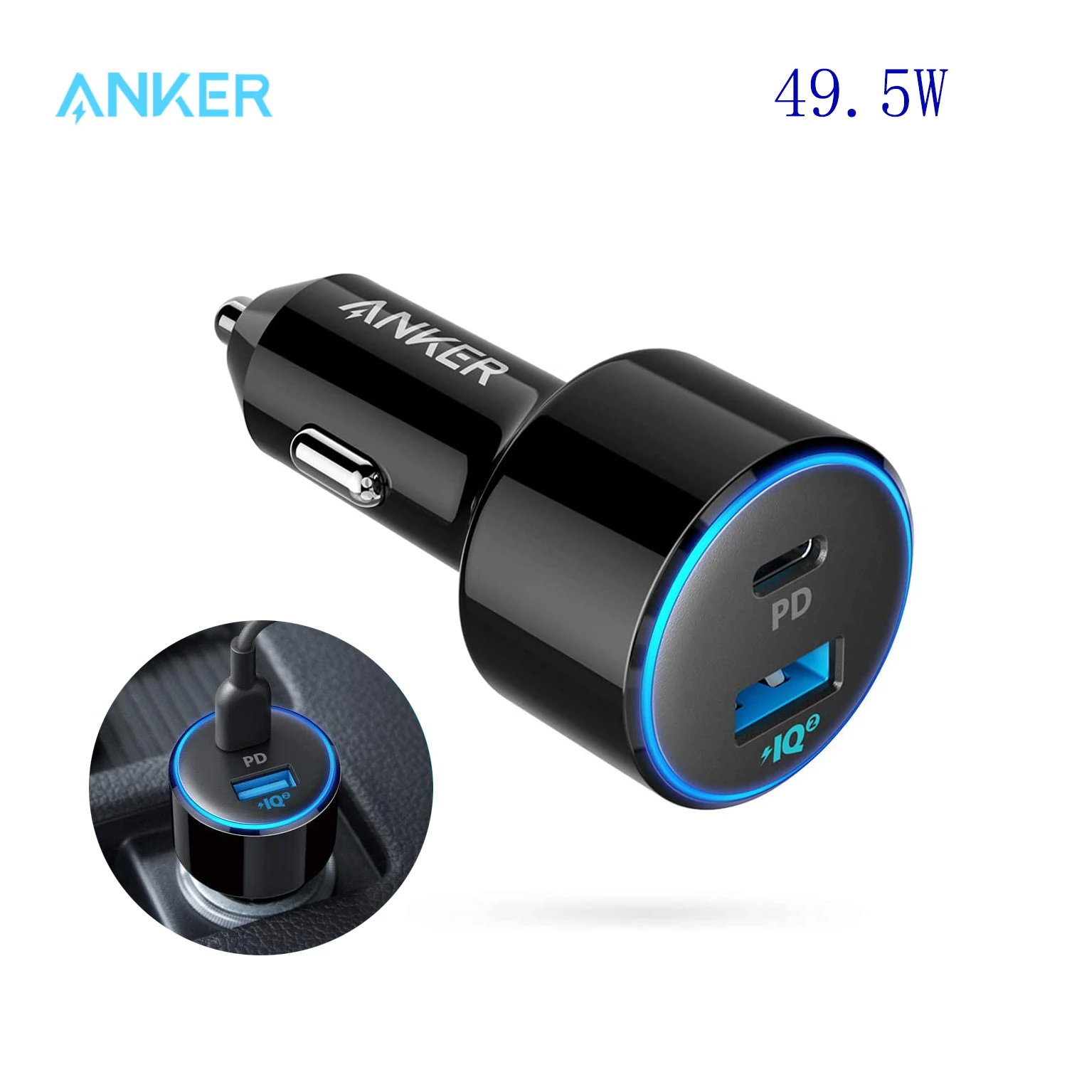 

USB C Car Charger, Anker 49.5W PowerDrive Speed+ 2 Adapter with One 30W PD Port for MacBook Pro/Air 2018, iPad Pro, iPhone XS