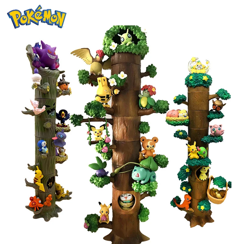 

Anime Pokemon Action Figure Toys Eevee Pikachu Squirtle Greninja Stackable Forest Stump Kawaii Cartoon Doll Gift for Children