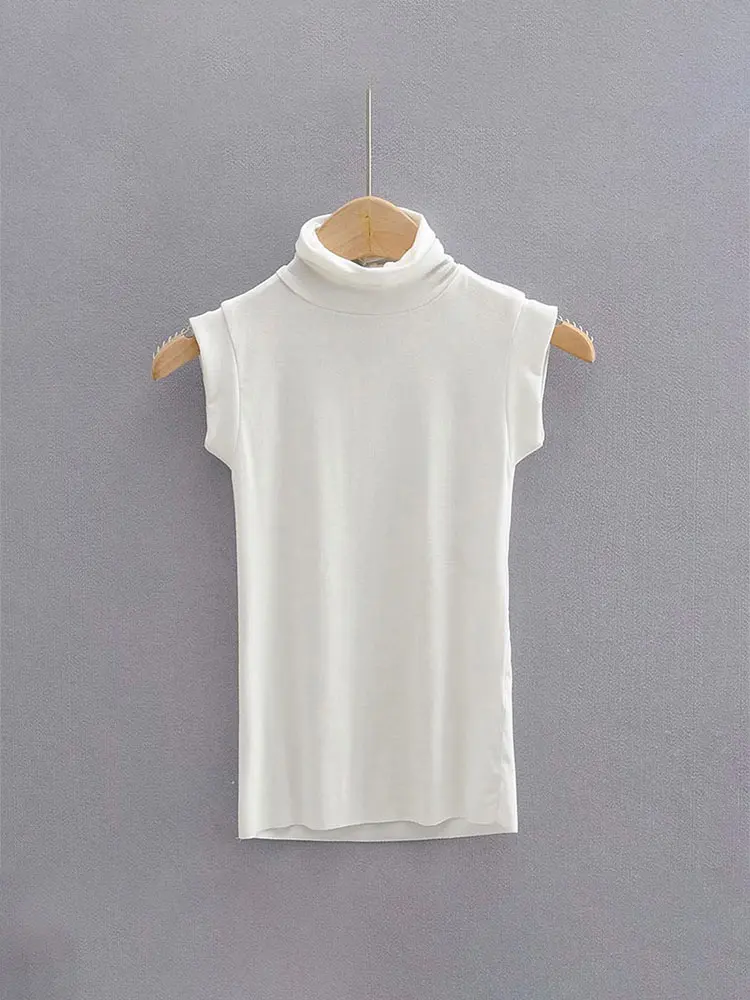 Женская футболка без рукавов с высоким воротом и рулонным вырезом