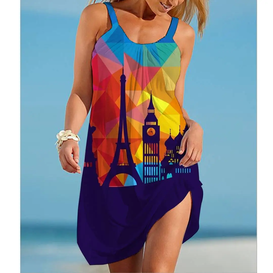 

Женское летнее платье в полоску, клетчатое короткое платье без рукавов в пляжном стиле, праздничное вечернее платье для девушек, новинка 2022