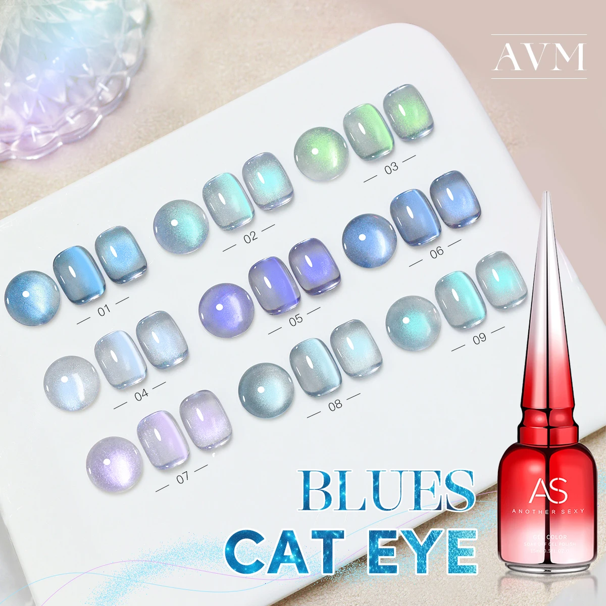 Фото AS 15 мл Laser Mermaid Blue Tears Cat Магнитный гель-лак для ногтей Стеклянные бусины Лак Soak Off Полуперманентный УФ-гель для маникюрного салона №5