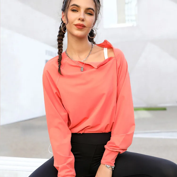 

UVRCOS Autumn and Winter New Oblique Zipper Sports Fitness Coat Running Yoga Training Long Sleeve T Top for Women