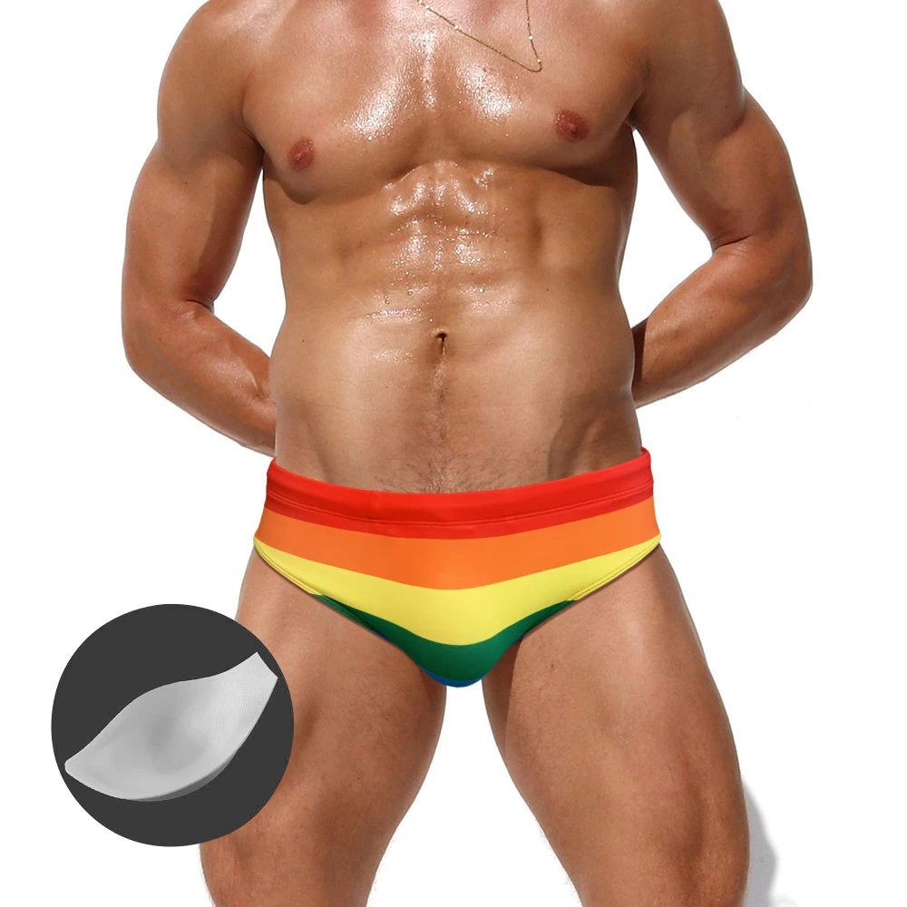 Купальник мужской с высокой талией пикантный купальный костюм радужным принтом