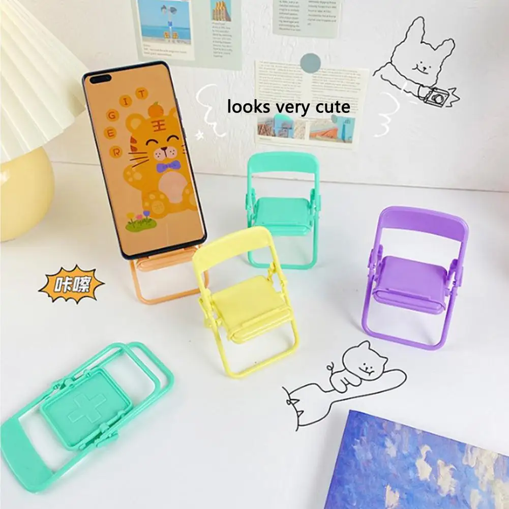 

1 Pcs Mini Chair Shape Mobile Phone Stand Portable Cute Colorful Adjustable Folding Stool Universal Lazy Phone Desktop Holder