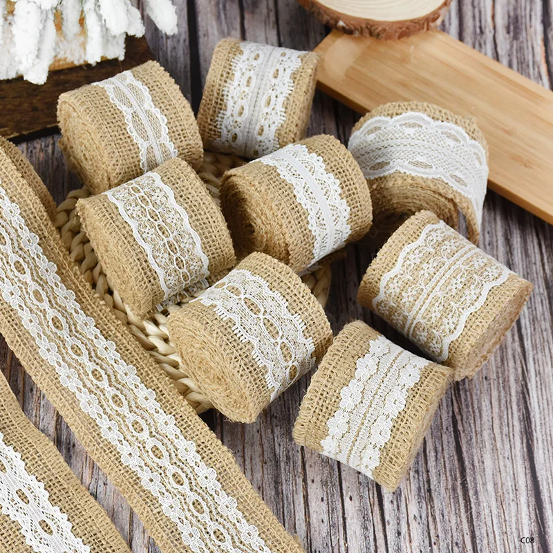 

2M Natural Jute Burlap Ribbon Roll Hessian Lace Fabric Ribbon For Rustic Wedding Party Decor Christmas Gifts Wrap Sewing Crafts