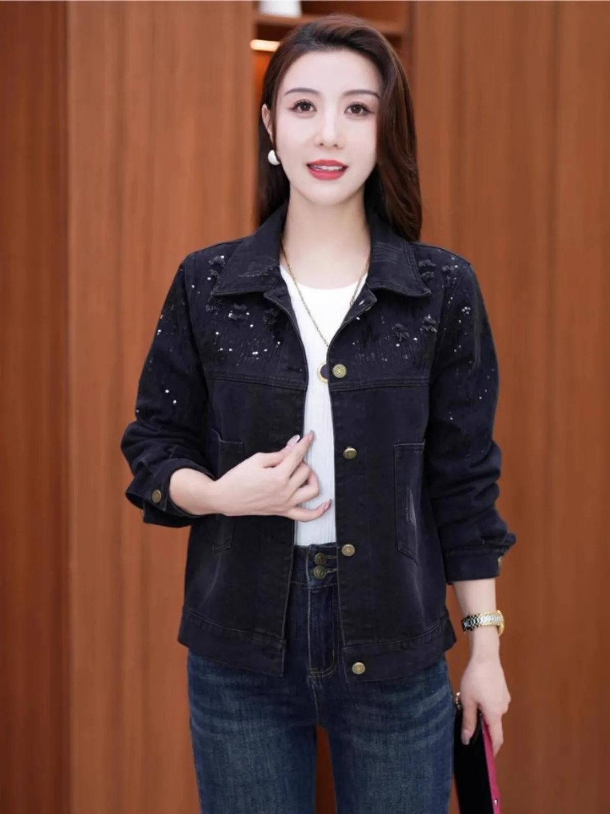 European Goods Heavy Industry Denim Clothing Women Chic Hong Kong Sle Short coat 2024 Autumn New Versitile Fashion Leisure ...