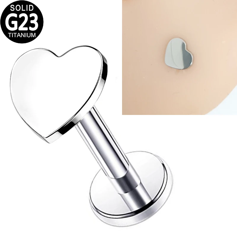 

G23 Titanium Labret Piercing Ring Flat Heart Anodized Internally Threaded Helix Earrings Ear Cartilage Tragus Lip Ring Jewelry