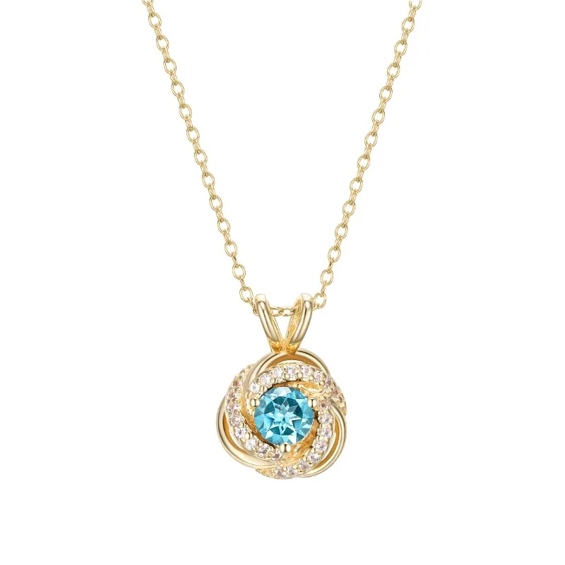 

18K Yellow Gold Plated Sterling Silver Genuine Blue Topaz December Birthstone Love Knot Pendant Necklace for Women Gift for Her