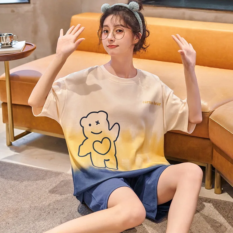 100% Cotton Women Pajamas Sets Striped Pyjamas Famale Loungewear Pijamas Short Sleeve T-Shirt Shorts Suit Sleepwear Nightwear