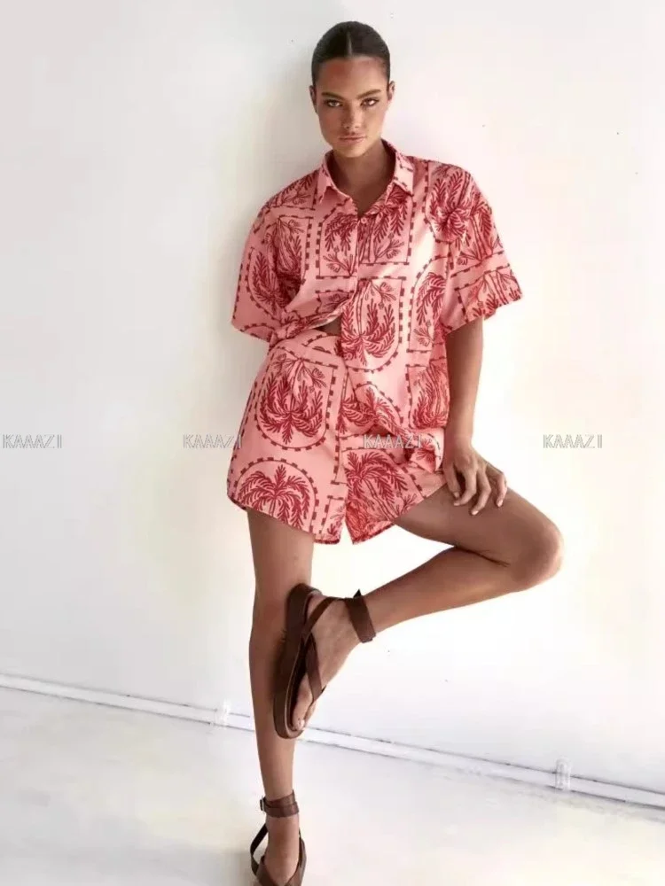 Повседневная модная женская рубашка с коротким рукавом принтом блузка верхняя