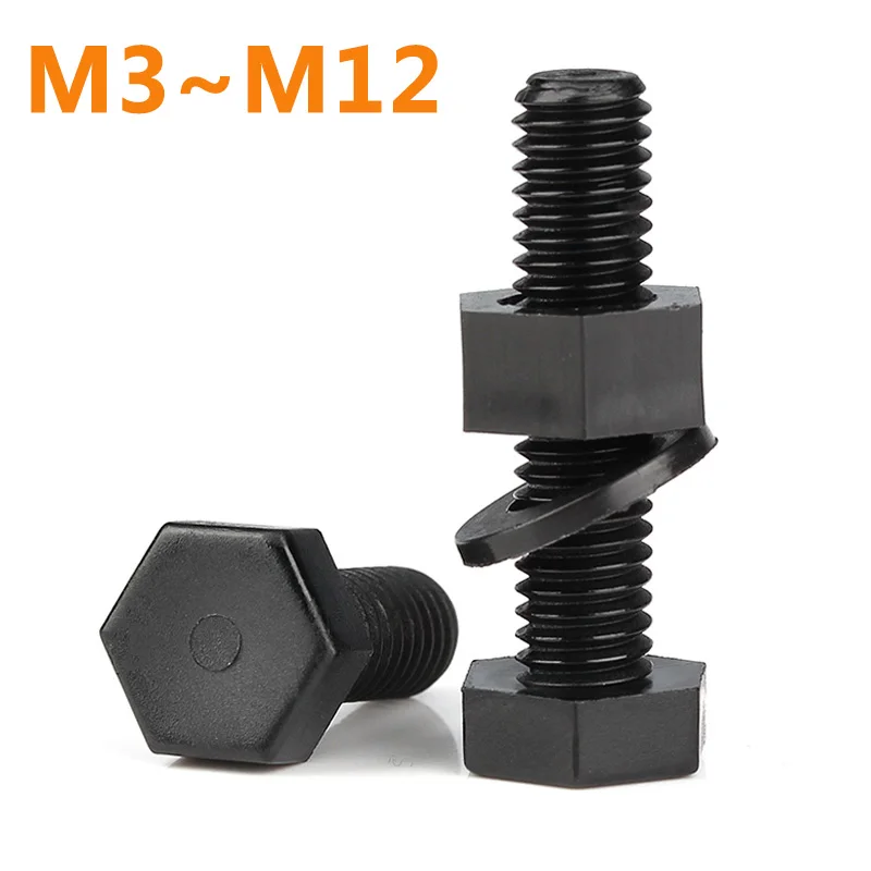 

50-5Pcs M3 M4M5 M6M8 M10M12 Black Outer Hexagonal Nylon Screws Nuts Gaskets Insulated Plastic Bolts Combination Set PA66 Hexagon