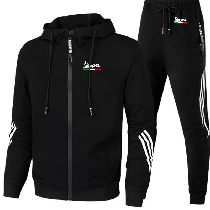 

2022 New Men's Vespa Printing Fashio Tracksuits Comfortable Spring Autumn Hoodies Zipper Jacket Casual Sweatpants 2-Piece Set