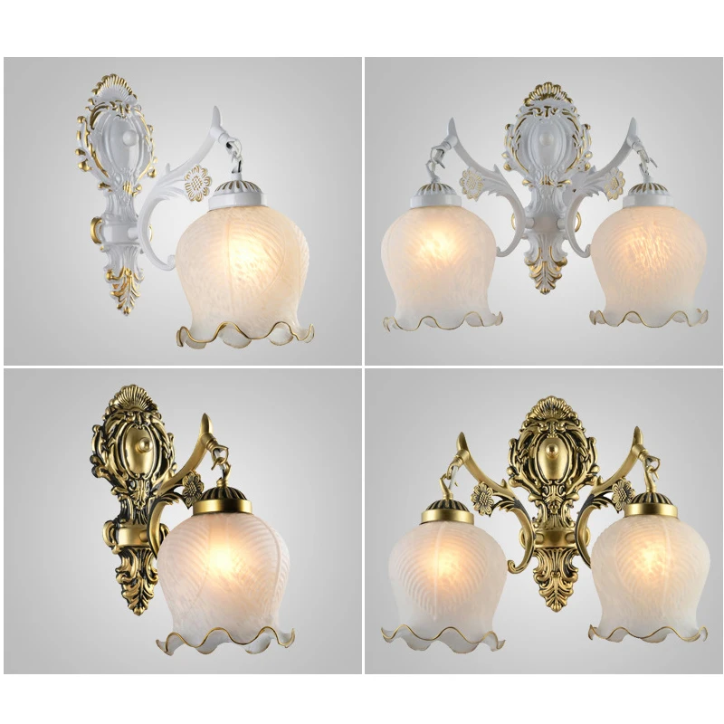 

European LED Retro Wall Lamp Vintage Glass E27 Lighting Bedroom Bedside Sconces Living Room Stair Home Decor Wall Light Fixtures