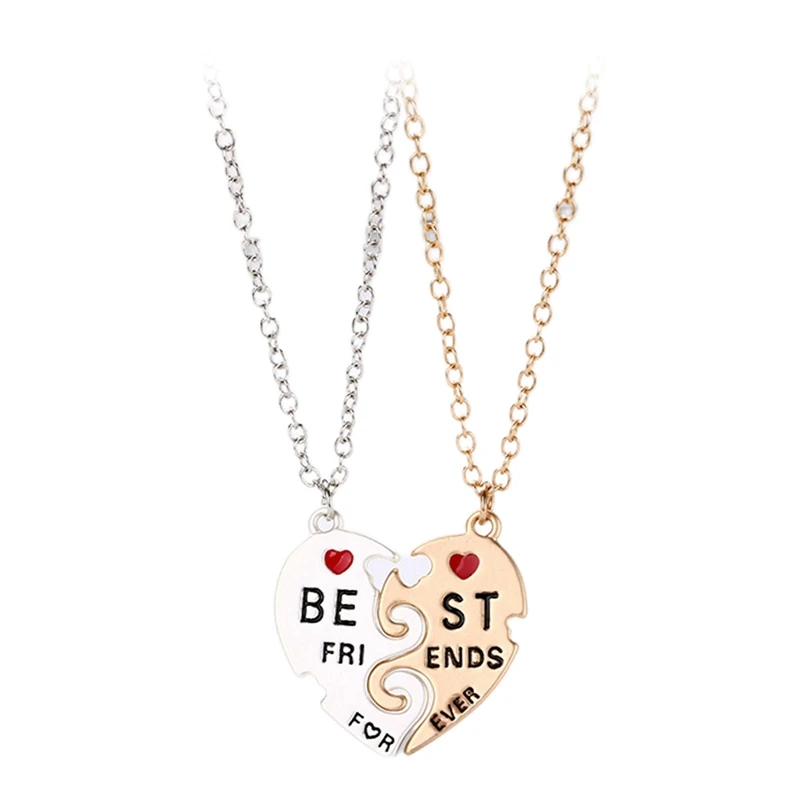

2pcs/set Best Friend Forever Necklace Colorblock Heart Shaped Pendant BFF Friendship Jewelry Charm for Girl Women Jewelry Gift
