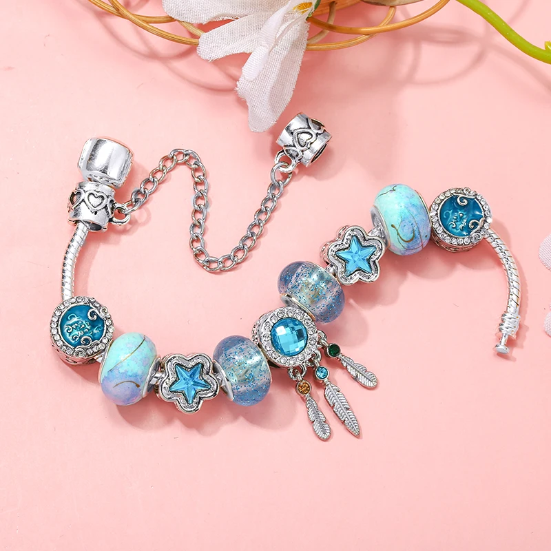 Синие таинственные Ловец снов и морские бусины со звездой подвеска цепочка