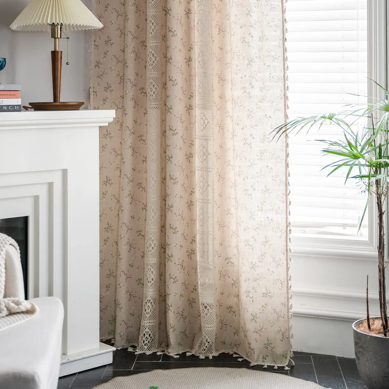 

Полузатемняющие оконные шторы в стиле бохо с цветочным рисунком, занавески с кисточками из хлопка и льна, панели для спальни, гостиной, 1 панель