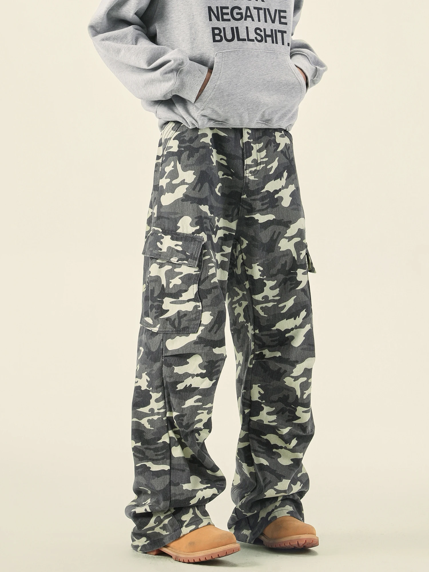 Уставленные американские винтажные камуфляжные джинсы мужские и женские