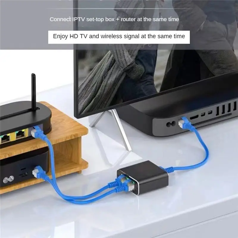 Фото (A65I) Гигабитный Ethernet-сплиттер 1 вход 2 выхода, 1000 Мбит/с - Разветвитель для LAN/интернет-кабеля - Сплиттер Cat5/6/7, удлинитель сети RJ45 №1