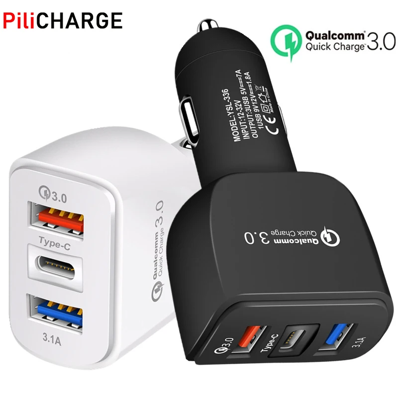 

PD 36W QC3.0 Quick Charging 5V 3.1A Dual USB 1 Type-c Port Car Charger Adapter PD&QC 3.0 Dual Port Compatible with All Phones