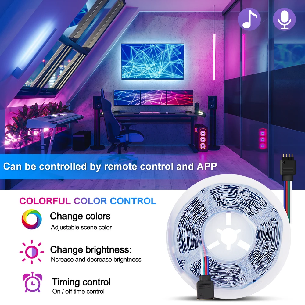 Фото Светодиодная лента 2835, Bluetooth, USB, 5 В, RGB, гибсветильник Светодиодная лента для украшения комнаты, подсветки телевизора, Диодная лента, 24 кнопки... №4