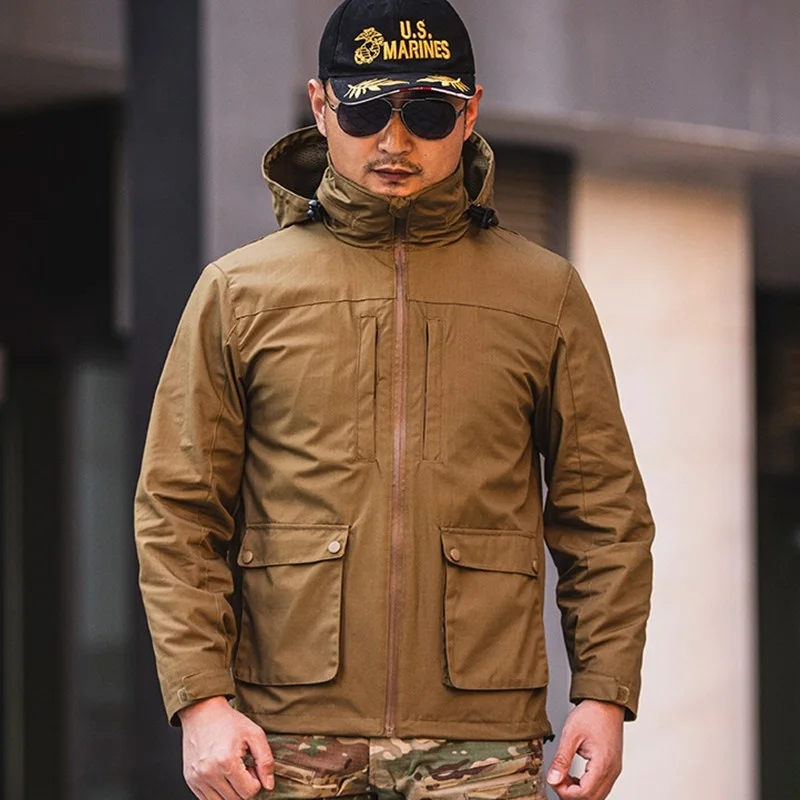 

Camouflage Tactical Windbreaker Coat Men Spring Autumn Thin Hooded Multiple Pockets Cargo Jackets Outdoor Hiking Sports Jacket