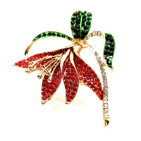 gorgeous bend stem droop red crystal orchid flower broaches pins lily floral jewelry for cape scarf shawl wrap coat clothes bags