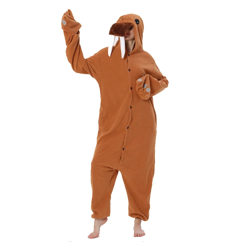 

Walrus Kigurumi Brown Animal Adults Onesies Pajamas One-Piece Bodysuit Homewear Sleepwear Cosplay Costume Men Women Morse Onsie