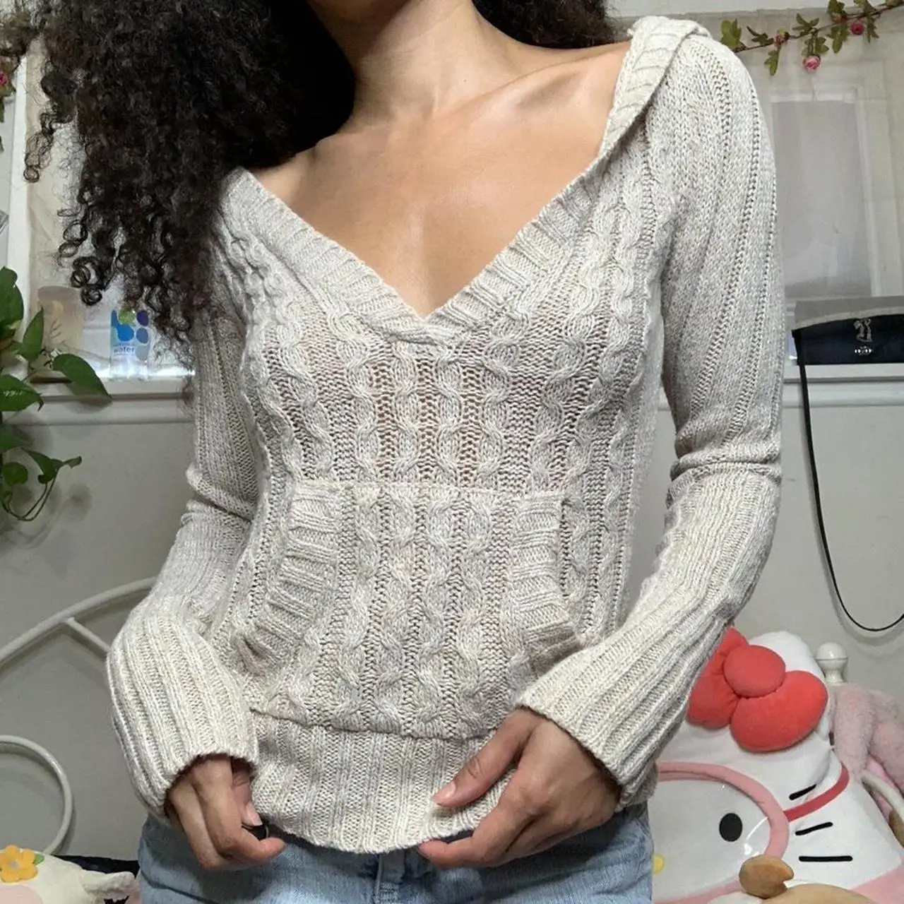 

Dourbesty Vintage Hooded Sweaters Women Long Sleeve Tops with Pocket Autumn Knitted Chic Fairycore Grunge Clothes y2k Pullovers