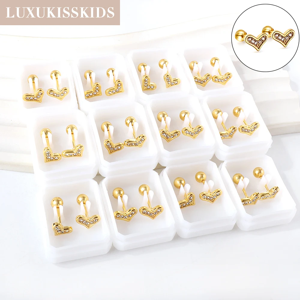 

LUXUKISSKIDS 12Pairs/Lots Earrings Tiny Heart Charms New In Korean Trendy Woman 2023 Luxury Cubic Zirconia Small Love Shape Stud