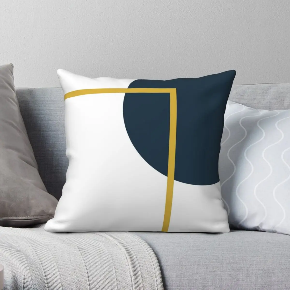 

Геометрический минималистичный темно-синий светло-горчичный квадратный чехол для подушки полиэстеровый льняной бархатный креативный дек...